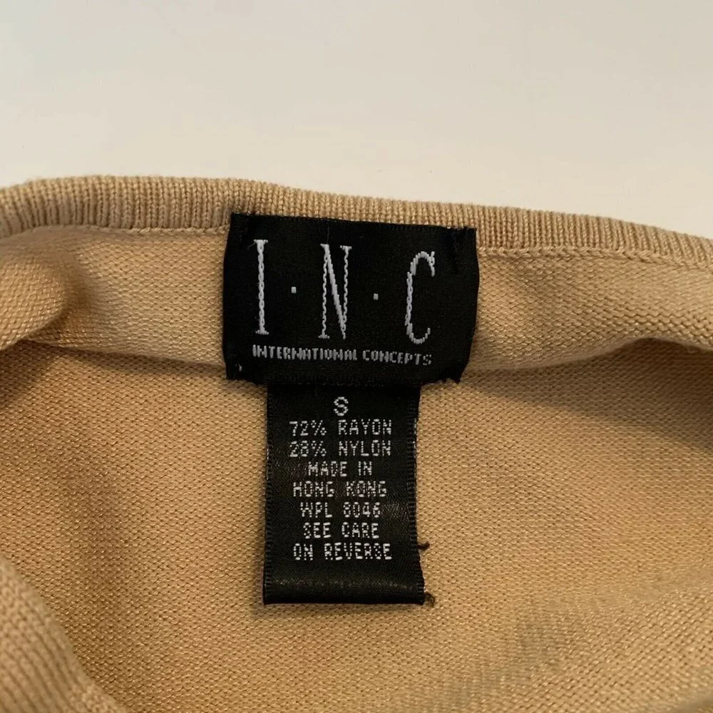 INC tan brown lace-up v-neck 3/4 sleeve sweater